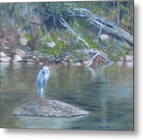 Blue Heron Metal Print featuring the painting Rock Star by Paula Pagliughi