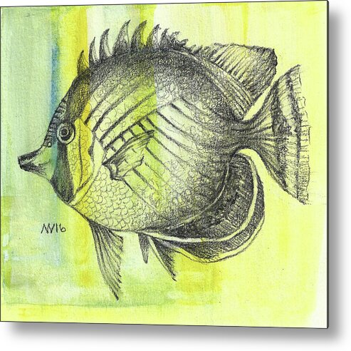 Fish Metal Print featuring the mixed media Round Fish by AnneMarie Welsh