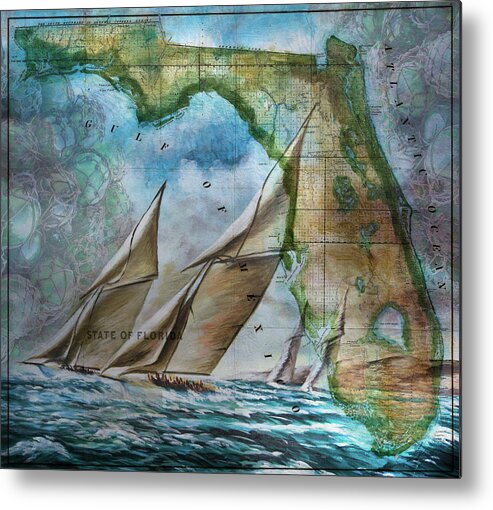Atlantic Metal Print featuring the photograph Sailing in Florida Antique Map by Debra and Dave Vanderlaan