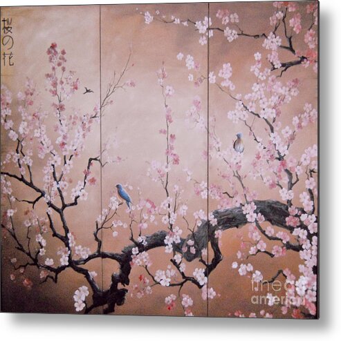 Flowers Paintings Metal Print featuring the painting SAKURA - cherry trees in bloom by Sorin Apostolescu