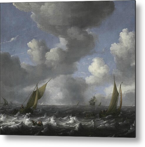 17th Century Art Metal Print featuring the painting Seascape and Fishing Boats by Ludolf Bakhuizen