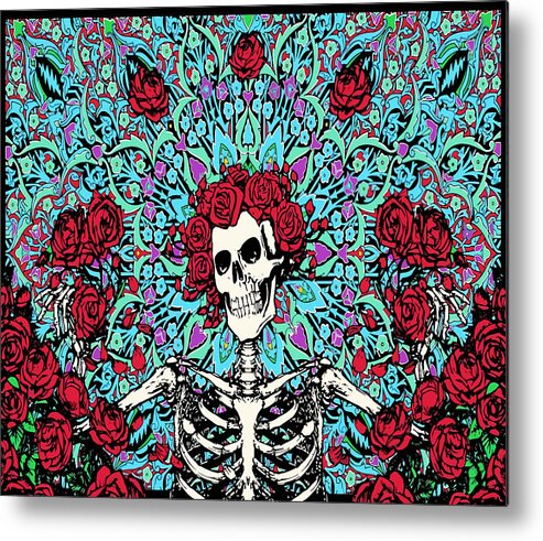 Grateful Dead Metal Print featuring the digital art skeleton With Roses by Gd