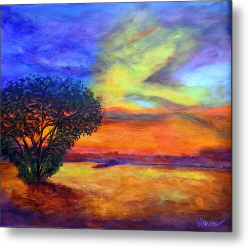 Landscape Metal Print featuring the painting Sunrise in the Fields by Deborah Naves