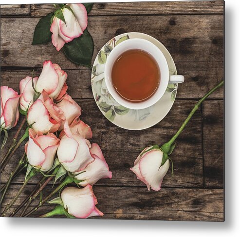 Rose Metal Print featuring the photograph Tea and Roses by Kim Hojnacki