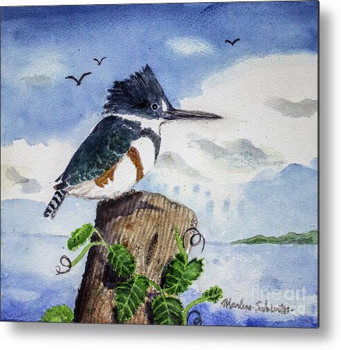 Bird Metal Print featuring the painting The Fisher Queen by Marlene Schwartz Massey