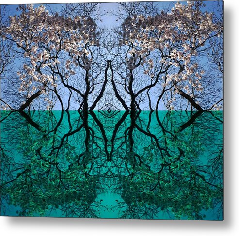 Tree Metal Print featuring the mixed media Tree Gate between Water and Sky Worlds by Julia Woodman