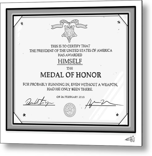 Medal Of Honor Metal Print featuring the drawing Trump Medal of Honor by Ellis Rosen