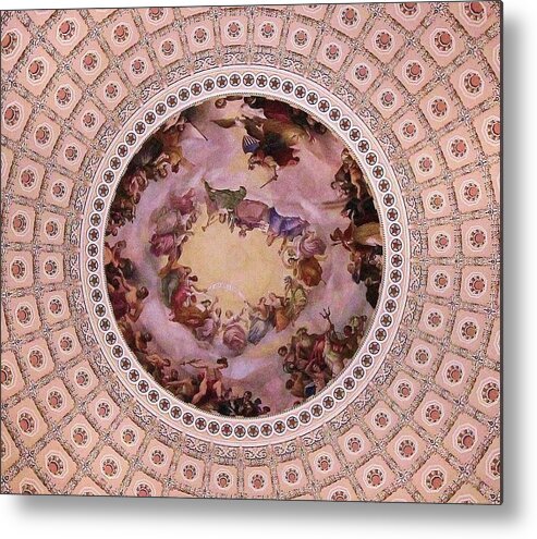 Capitol Rotunda Mural Metal Print featuring the photograph U S Capitol Dome Mural # 3 by Allen Beatty