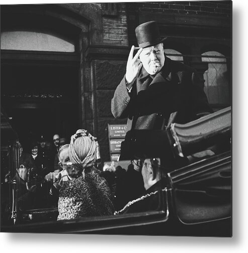 Winston Churchill Metal Print featuring the photograph V For Victory - Winston Churchill by Mountain Dreams