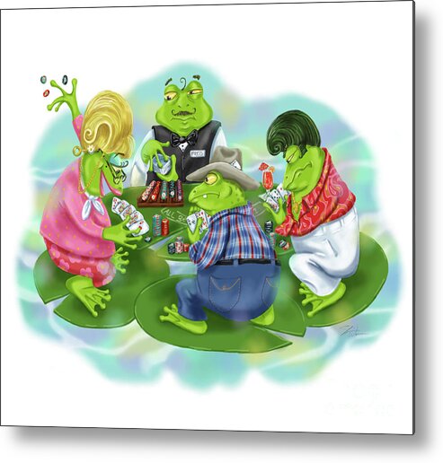 Frogs Metal Print featuring the mixed media Vegas Frogs Playing Poker by Shari Warren
