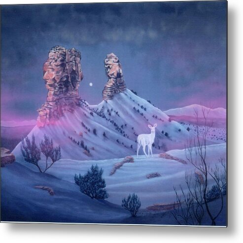 Deer Metal Print featuring the painting Vision of the Legend of White Deer Woman-Chimney Rock Colorado by Anastasia Savage Ealy