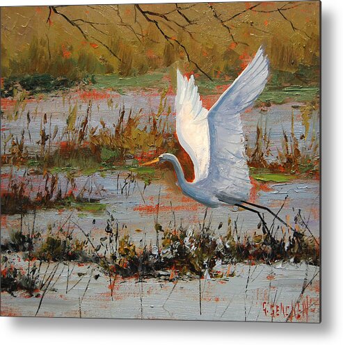 Heron Metal Print featuring the painting Wetland Heron by Graham Gercken