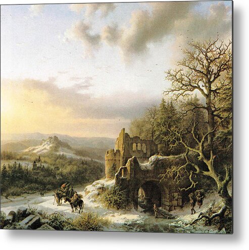 Winter Metal Print featuring the painting Winter Landscape with peasants gathering wood by Reynold Jay