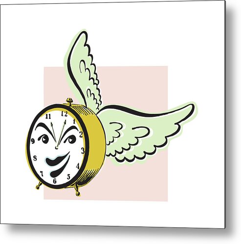 Alarm Metal Print featuring the drawing Alarm Clock with Female Face and Wings #1 by CSA Images