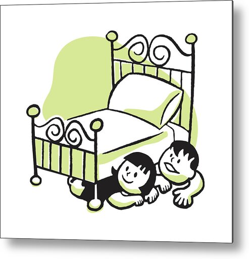 Bed Metal Print featuring the drawing Children Hiding Under a Bed #1 by CSA Images