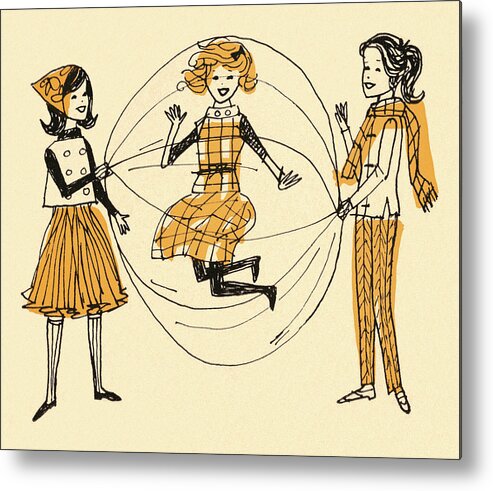 Activity Metal Print featuring the drawing Girls Playing Double Dutch Jump Rope #1 by CSA Images