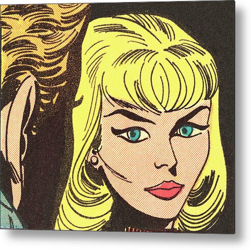 Black Background Metal Poster featuring the drawing Blond woman #3 by CSA Images