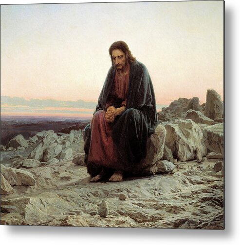 Russian Metal Print featuring the painting Christ in the Wilderness #5 by Ivan Kramskoy