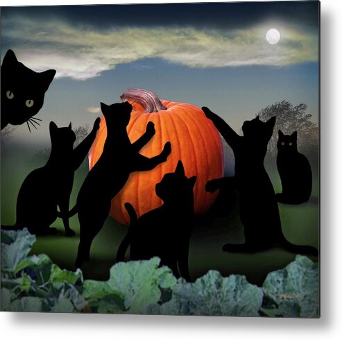 2d Metal Print featuring the digital art All Hallows Eve Black Cats by Brian Wallace