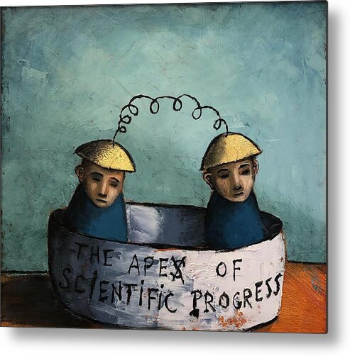 Humor Metal Print featuring the painting Apes Apex of Scientific Progress by Pauline Lim