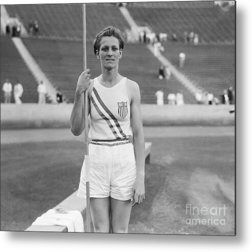 Babe Didrikson Metal Print featuring the photograph Babe Didrikson Holding Javelin by Bettmann