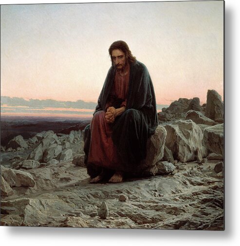 Wilderness Metal Print featuring the painting Christ in the Wilderness by Ivan Kramskoy