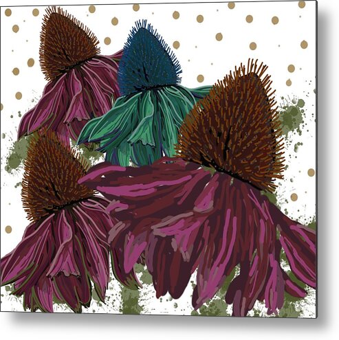 Echinacea Flower Metal Print featuring the drawing Echinacea Flower Skirts by Joan Stratton
