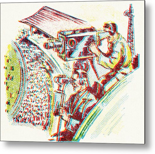Art Metal Print featuring the drawing Film crew at a stadium by CSA Images