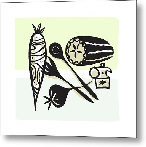 Campy Metal Print featuring the drawing Fresh Vegetables and Utensils by CSA Images
