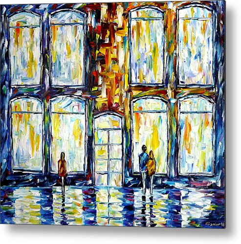 City Life Metal Print featuring the painting In Front Of Shop Windows by Mirek Kuzniar