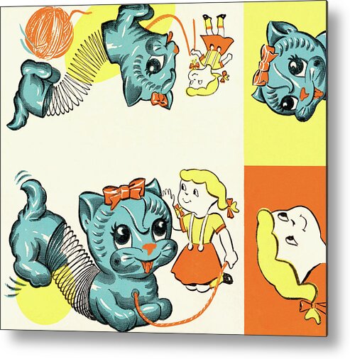 Animal Metal Poster featuring the drawing Kitten and girl pattern by CSA Images