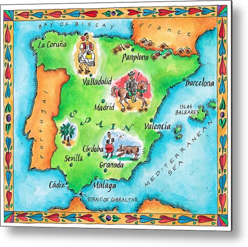 Watercolor Painting Metal Print featuring the digital art Map Of Spain by Jennifer Thermes