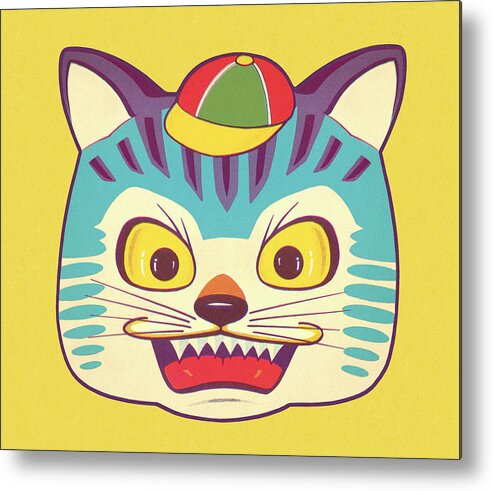 Accessories Metal Poster featuring the drawing Mean Cat Wearing Hat by CSA Images