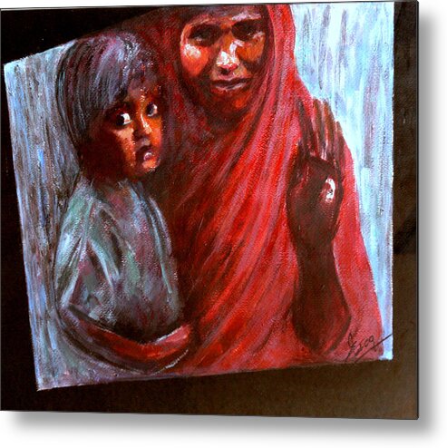 No Child Should Beg Metal Print featuring the painting No Child Should Beg by Jackie Nourigat