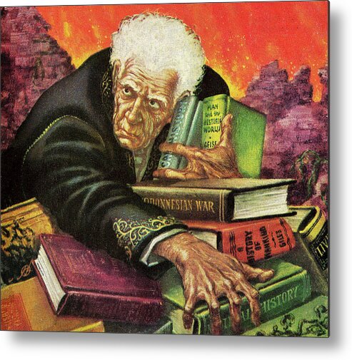 Adult Metal Poster featuring the drawing Old Man Clutching Books by CSA Images