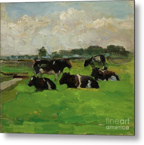Cow Metal Print featuring the drawing Polder Landscape With Cows C1901-1902 by Heritage Images