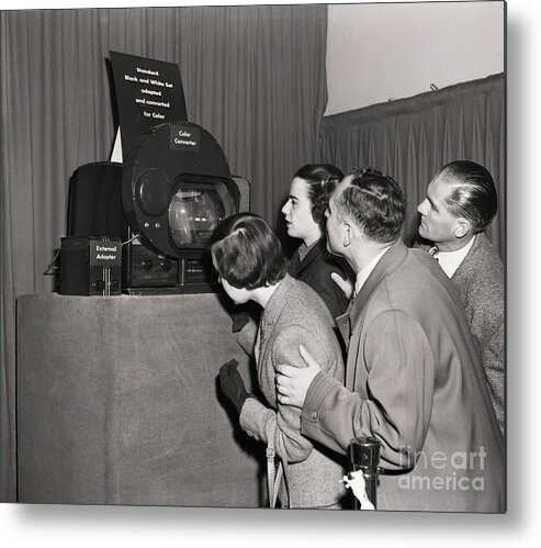 Puppet Show Metal Print featuring the photograph Reporters And Visitors Watch Color Tv by Bettmann
