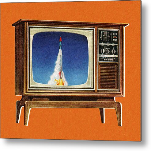 Audio Visual Metal Print featuring the drawing Rocket on Television by CSA Images