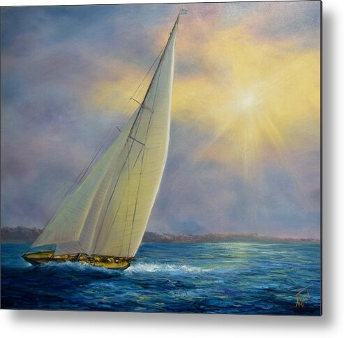 Sailboat Metal Print featuring the painting Sailing at Sunset by Lynne Pittard