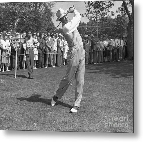 People Metal Print featuring the photograph Sam Snead Swinging Golf Club During Pga by Bettmann