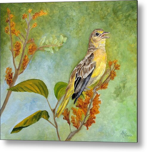 Oriole Metal Print featuring the painting Singing Your Heart Out by Angeles M Pomata