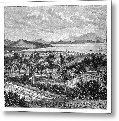 Engraving Metal Print featuring the drawing St Kitts, View Taken From Nevis, C1890 by Print Collector