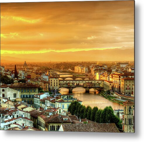 Florence Metal Print featuring the photograph Sunset in Florence Triptych 1 - Ponte Vecchio by Weston Westmoreland