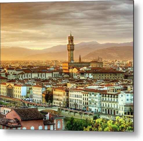 Florence Metal Print featuring the photograph Sunset in Florence Triptych 2 - Palazzo Vecchio by Weston Westmoreland
