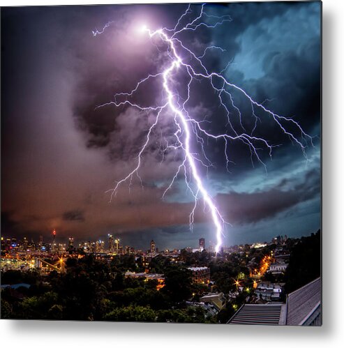 Tranquility Metal Print featuring the photograph Sydney Summer Lightning Strike by Australian Land, City, People Scape Photographer