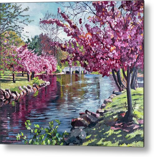 Landscape Metal Print featuring the painting The Tree Blossom Reflections by David Lloyd Glover