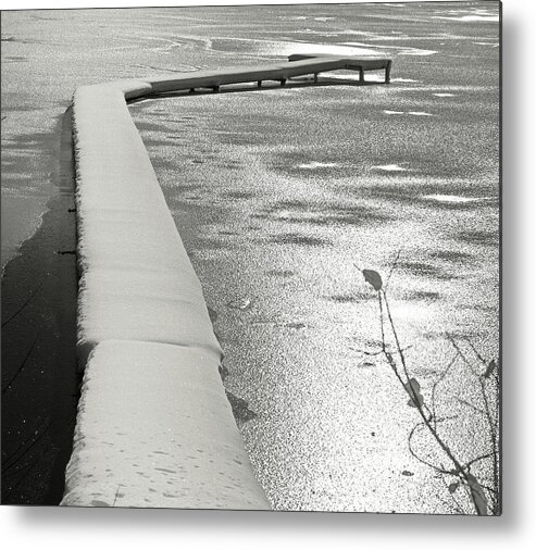 Lake Jetty Snow Ice Water Winter Cold Lights Landscape Bw Metal Print featuring the photograph The Winter Jetty by Hans Peter Rank