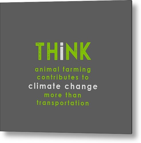  Metal Print featuring the drawing THINK climate change - green and gray by Charlie Szoradi