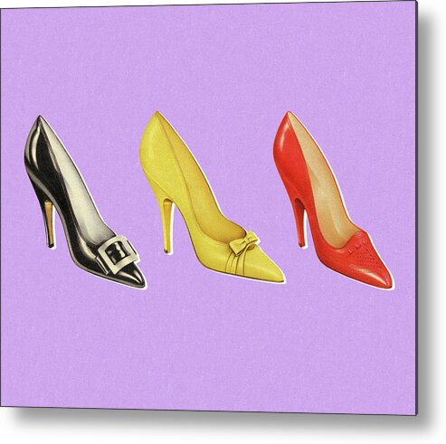 Campy Metal Poster featuring the drawing Three Different Color Pumps by CSA Images