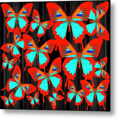 Ulysses Butterfly Metal Print featuring the drawing Ulysses Multi Red by Joan Stratton